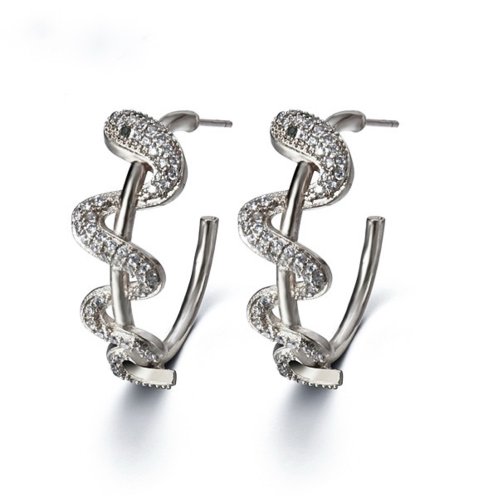 Silver Pave Crystal Snake Hoop Earrings
